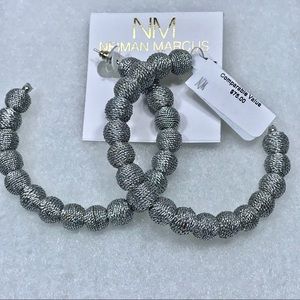 SOLD Kenneth Jay Lane Silver Thread Ball Hoop